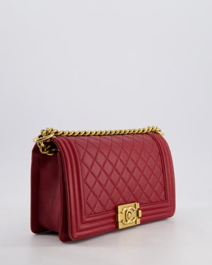 Chanel Burgundy Medium Boy Bag in Lambskin Leather with Bushed Gold Hardware