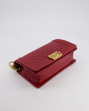 Chanel Burgundy Medium Boy Bag in Lambskin Leather with Bushed Gold Hardware
