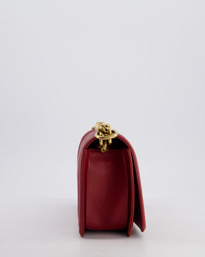 Chanel Burgundy Medium Boy Bag in Lambskin Leather with Bushed Gold Hardware