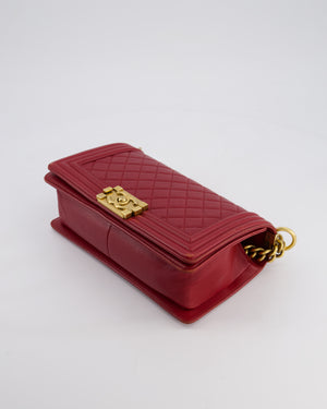 Chanel Burgundy Medium Boy Bag in Lambskin Leather with Bushed Gold Hardware