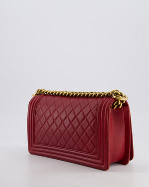 Chanel Burgundy Medium Boy Bag in Lambskin Leather with Bushed Gold Hardware