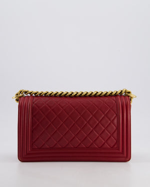Chanel Burgundy Medium Boy Bag in Lambskin Leather with Bushed Gold Hardware