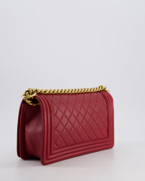Chanel Burgundy Medium Boy Bag in Lambskin Leather with Bushed Gold Hardware