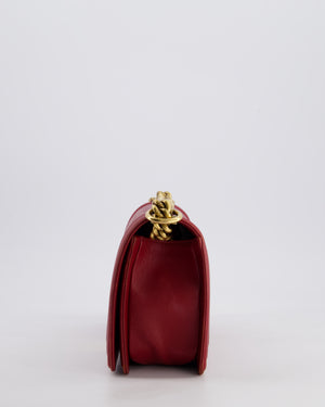 Chanel Burgundy Medium Boy Bag in Lambskin Leather with Bushed Gold Hardware
