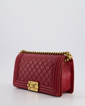 Chanel Burgundy Medium Boy Bag in Lambskin Leather with Bushed Gold Hardware