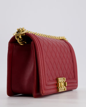 Chanel Burgundy Medium Boy Bag in Lambskin Leather with Bushed Gold Hardware