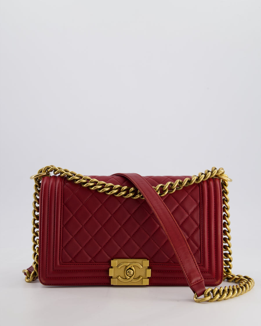 Chanel Burgundy Medium Boy Bag in Lambskin Leather with Bushed Gold Hardware