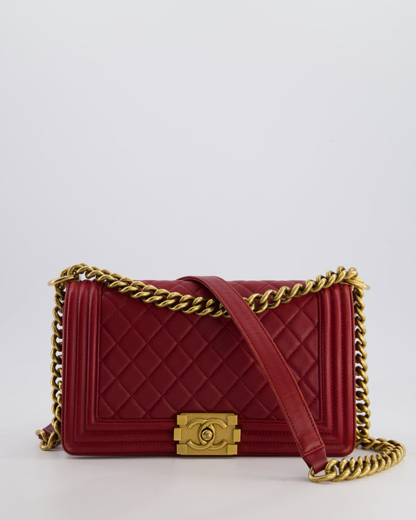 Chanel Burgundy Medium Boy Bag in Lambskin Leather with Bushed Gold Hardware