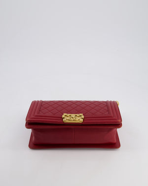 Chanel Burgundy Medium Boy Bag in Lambskin Leather with Bushed Gold Hardware