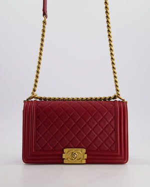 Chanel Burgundy Medium Boy Bag in Lambskin Leather with Bushed Gold Hardware