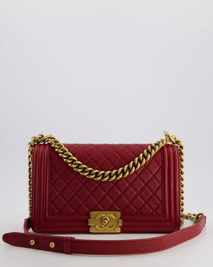 Chanel Burgundy Medium Boy Bag in Lambskin Leather with Bushed Gold Hardware