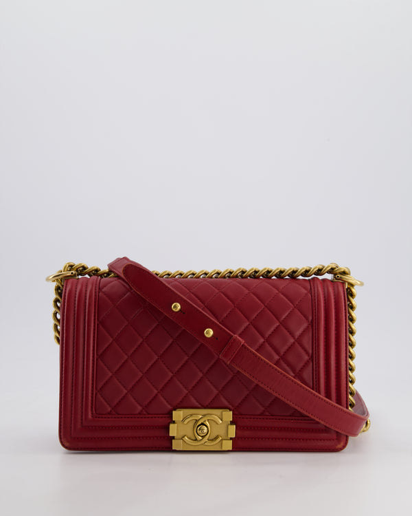 Chanel Burgundy Medium Boy Bag in Lambskin Leather with Bushed Gold Hardware