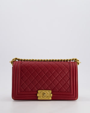 Chanel Burgundy Medium Boy Bag in Lambskin Leather with Bushed Gold Hardware