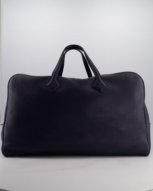Hermès Victoria II 50 Bag in Bleu Indigo Clemence Leather with Palladium Hardware