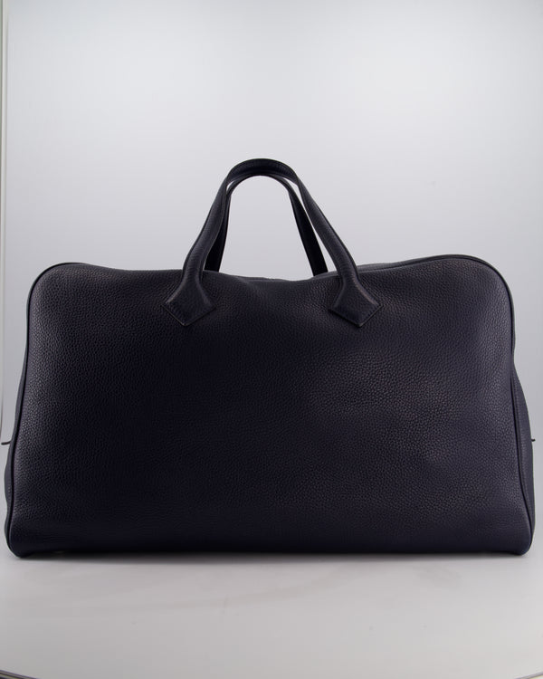 Hermès Victoria II 50 Bag in Bleu Indigo Clemence Leather with Palladium Hardware