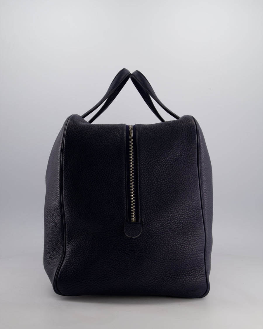 Hermès Victoria II 50 Bag in Bleu Indigo Clemence Leather with Palladium Hardware