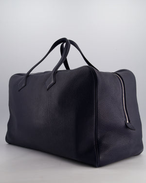 Hermès Victoria II 50 Bag in Bleu Indigo Clemence Leather with Palladium Hardware