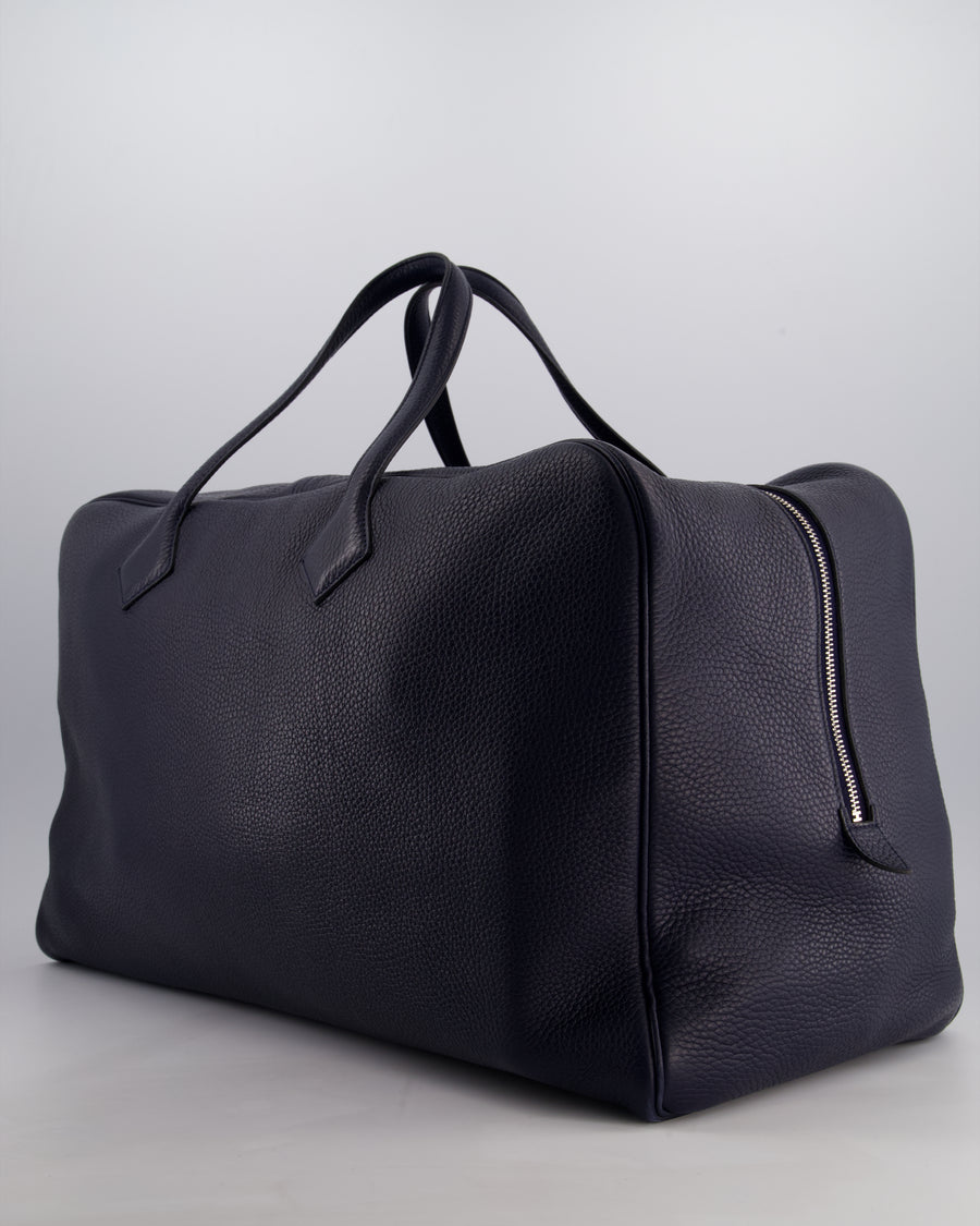 Hermès Victoria II 50 Bag in Bleu Indigo Clemence Leather with Palladium Hardware