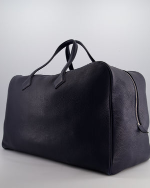 Hermès Victoria II 50 Bag in Bleu Indigo Clemence Leather with Palladium Hardware