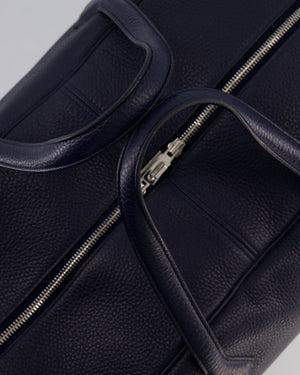 Hermès Victoria II 50 Bag in Bleu Indigo Clemence Leather with Palladium Hardware