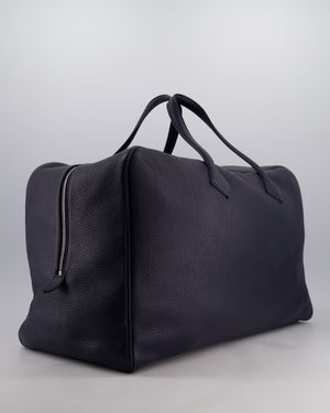 Hermès Victoria II 50 Bag in Bleu Indigo Clemence Leather with Palladium Hardware