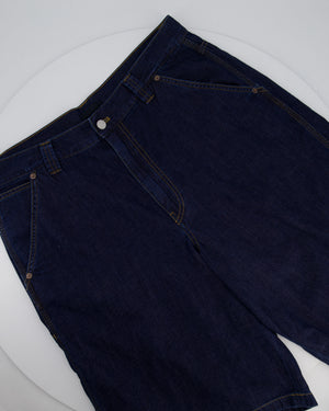 Prada Men's Dark Blue Light Denim Shorts with Logo Detail On The Back Pocket Size 34