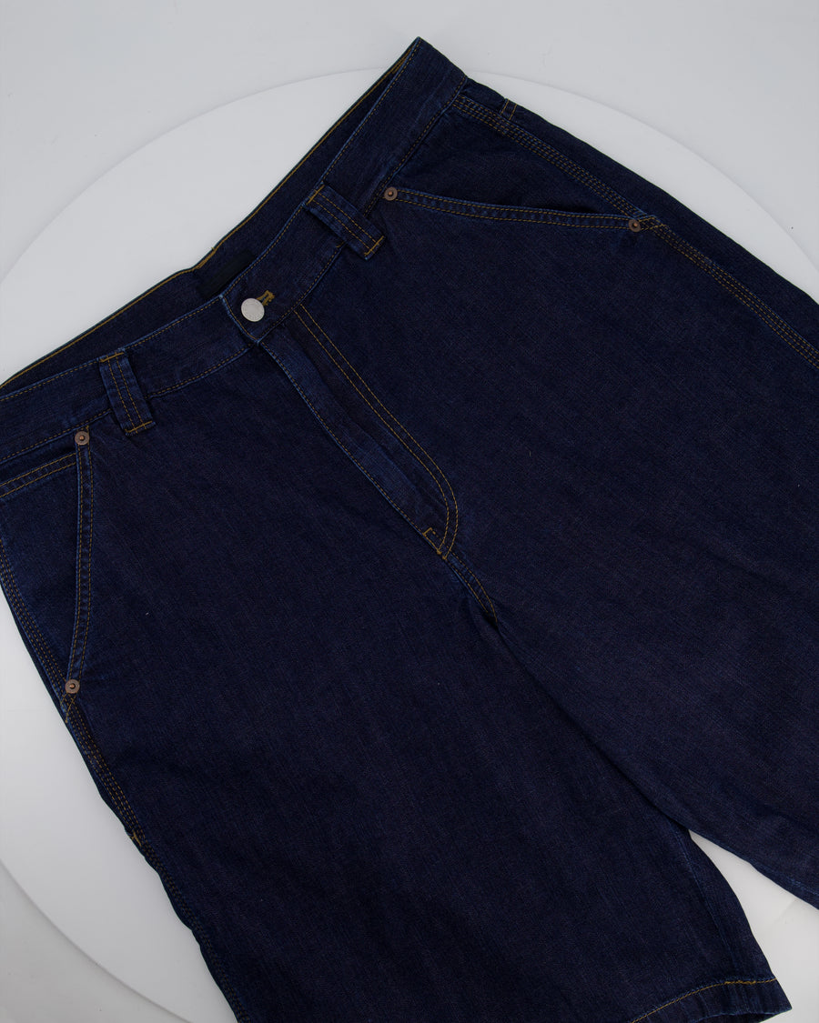 Prada Men's Dark Blue Light Denim Shorts with Logo Detail On The Back Pocket Size 34