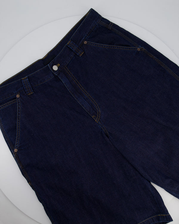 Prada Men's Dark Blue Light Denim Shorts with Logo Detail On The Back Pocket Size 34