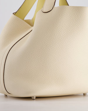 Hermes Picotin Eclat Lock 22 Bag in Nata Clemence Leather with Jaune Poussin Interior Handle & Palladium Hardware