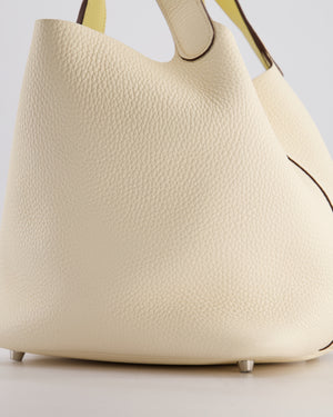 Hermes Picotin Eclat Lock 22 Bag in Nata Clemence Leather with Jaune Poussin Interior Handle & Palladium Hardware