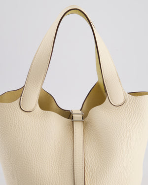 Hermes Picotin Eclat Lock 22 Bag in Nata Clemence Leather with Jaune Poussin Interior Handle & Palladium Hardware