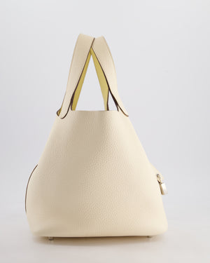 Hermes Picotin Eclat Lock 22 Bag in Nata Clemence Leather with Jaune Poussin Interior Handle & Palladium Hardware