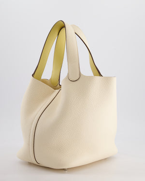 Hermes Picotin Eclat Lock 22 Bag in Nata Clemence Leather with Jaune Poussin Interior Handle & Palladium Hardware