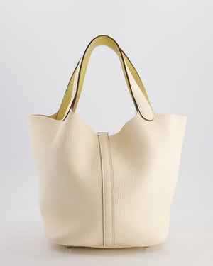 Hermes Picotin Eclat Lock 22 Bag in Nata Clemence Leather with Jaune Poussin Interior Handle & Palladium Hardware
