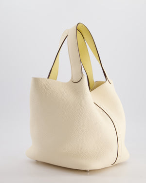 Hermes Picotin Eclat Lock 22 Bag in Nata Clemence Leather with Jaune Poussin Interior Handle & Palladium Hardware