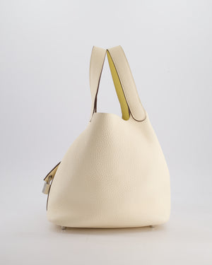 Hermes Picotin Eclat Lock 22 Bag in Nata Clemence Leather with Jaune Poussin Interior Handle & Palladium Hardware