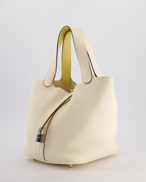 Hermes Picotin Eclat Lock 22 Bag in Nata Clemence Leather with Jaune Poussin Interior Handle & Palladium Hardware
