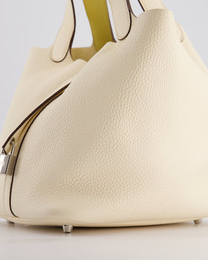 Hermes Picotin Eclat Lock 22 Bag in Nata Clemence Leather with Jaune Poussin Interior Handle & Palladium Hardware