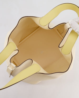 Hermes Picotin Eclat Lock 22 Bag in Nata Clemence Leather with Jaune Poussin Interior Handle & Palladium Hardware