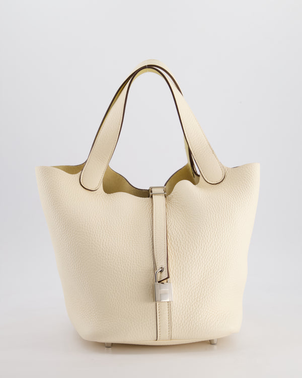 Hermes Picotin Eclat Lock 22 Bag in Nata Clemence Leather with Jaune Poussin Interior Handle & Palladium Hardware
