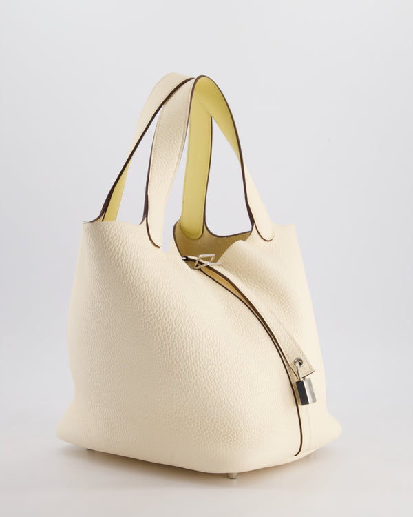 Hermes Picotin Eclat Lock 22 Bag in Nata Clemence Leather with Jaune Poussin Interior Handle & Palladium Hardware