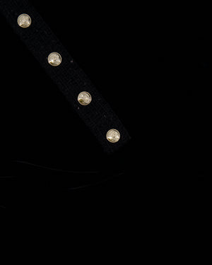 Chanel Black Velours Mini Dress with Black Tweed and Sequins Neckline Detail with Gold CC Logo Buttons Size FR 34 (UK 6)