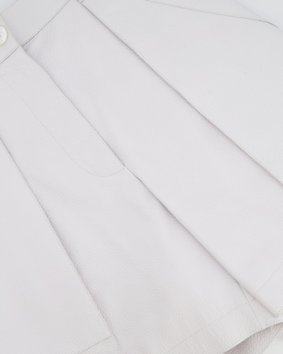 Hermès White Leather Shorts with White Pearl Logo Button Size FR 36 (UK 8)