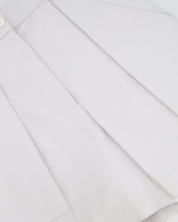 Hermès White Leather Shorts with White Pearl Logo Button Size FR 36 (UK 8)
