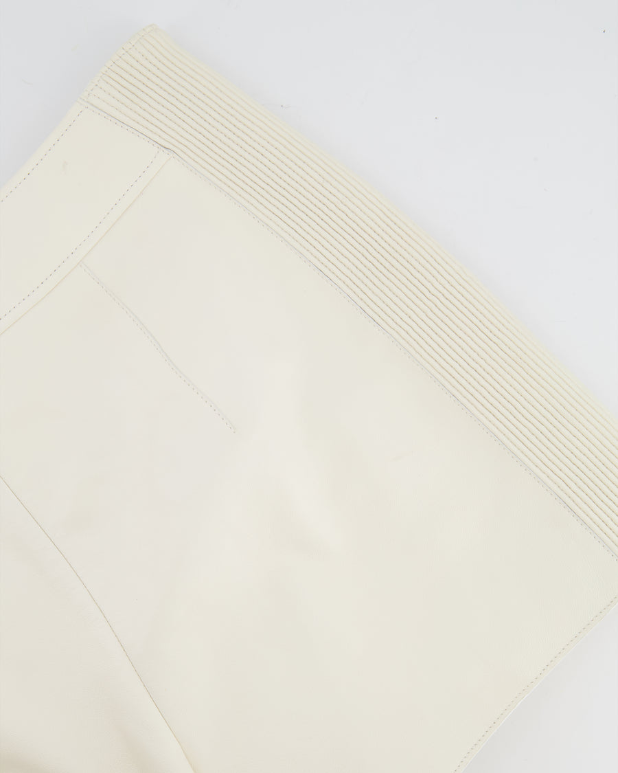 Hermès Cream Leather Shorts with Ribbed Sides and Silver Zip Detail Size FR 38 (UK 10)