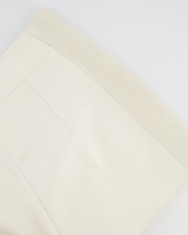 Hermès Cream Leather Shorts with Ribbed Sides and Silver Zip Detail Size FR 38 (UK 10)