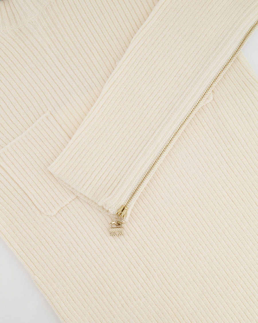 Chanel Cream Knit Wool Jumper with Gold Bag Charm Sleeve Details Size FR 38 (UK 10)