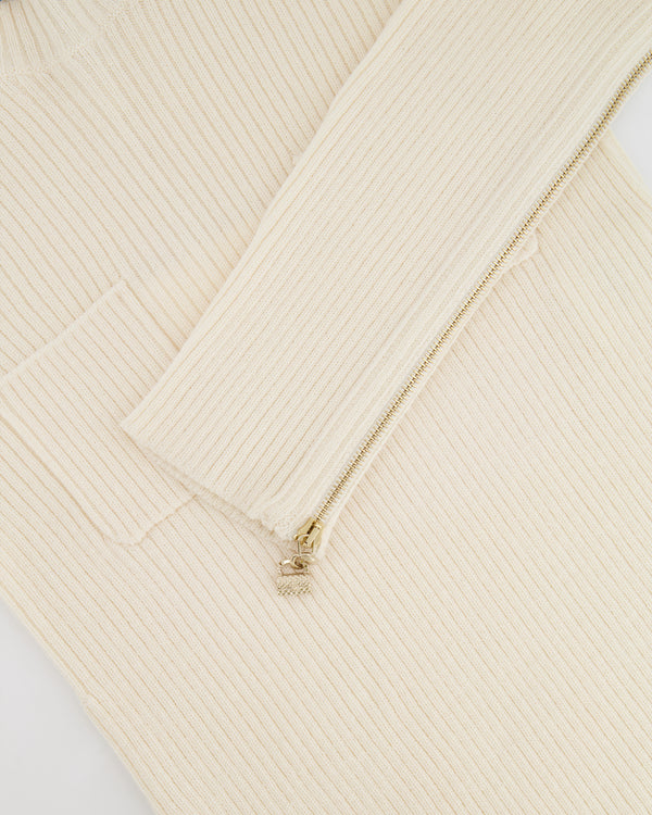 Chanel Cream Knit Wool Jumper with Gold Bag Charm Sleeve Details Size FR 38 (UK 10)