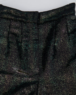 Chanel Black Sequins and Green Iridescent Wide Leg Trousers with CC Logo Detail Size FR 34 (UK 6)
