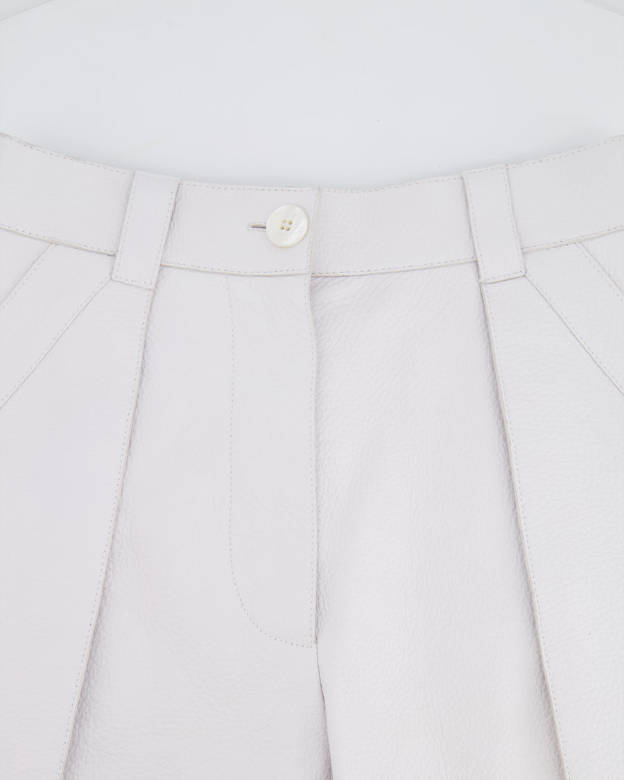 Hermès White Leather Shorts with White Pearl Logo Button Size FR 36 (UK 8)